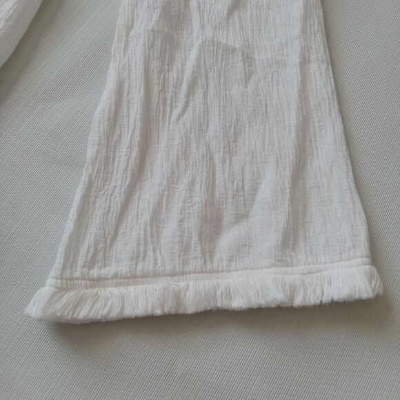 Hailey & Co. White Embroidered Bohohemian Fringe Tassel Blouse Women's Medium - Picture 6 of 12